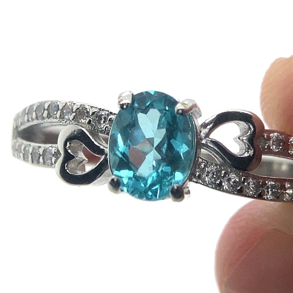 Paraiba Blue Apatite .92ct Platinum Finish Solid 925 Sterling Silver Ring